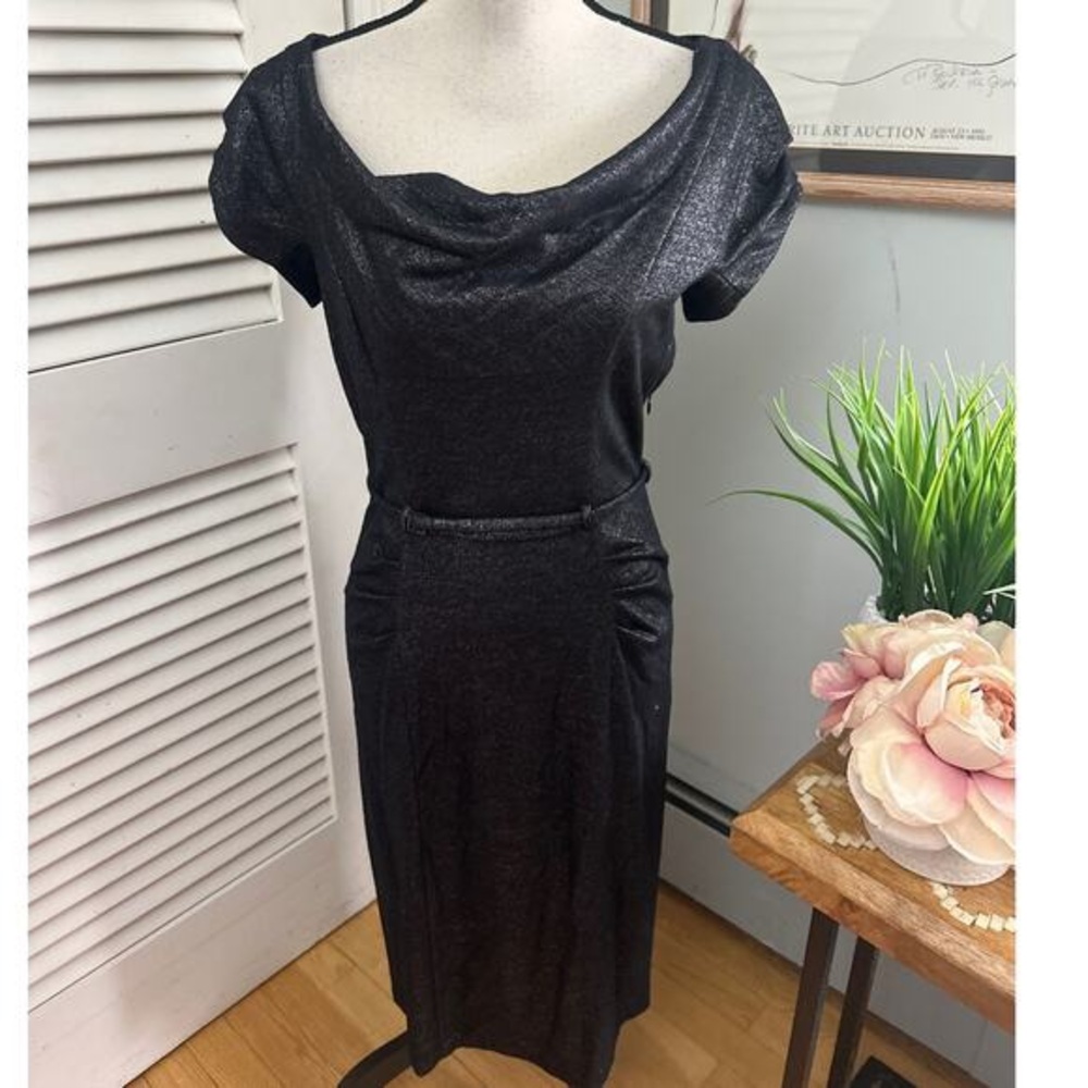 Classic Black Shimmer Cowl Neck Dress